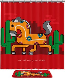 Waterproof Day Of The Dead Horse Red Shower Curtain For Bathroom