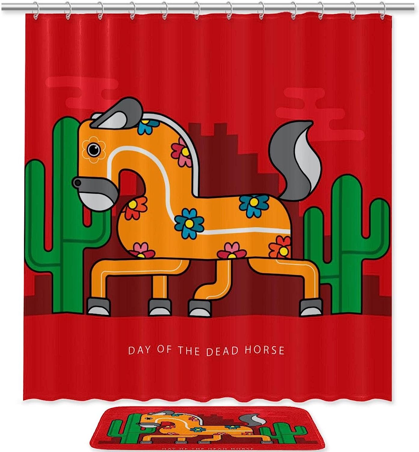 Waterproof Day Of The Dead Horse Red Shower Curtain For Bathroom