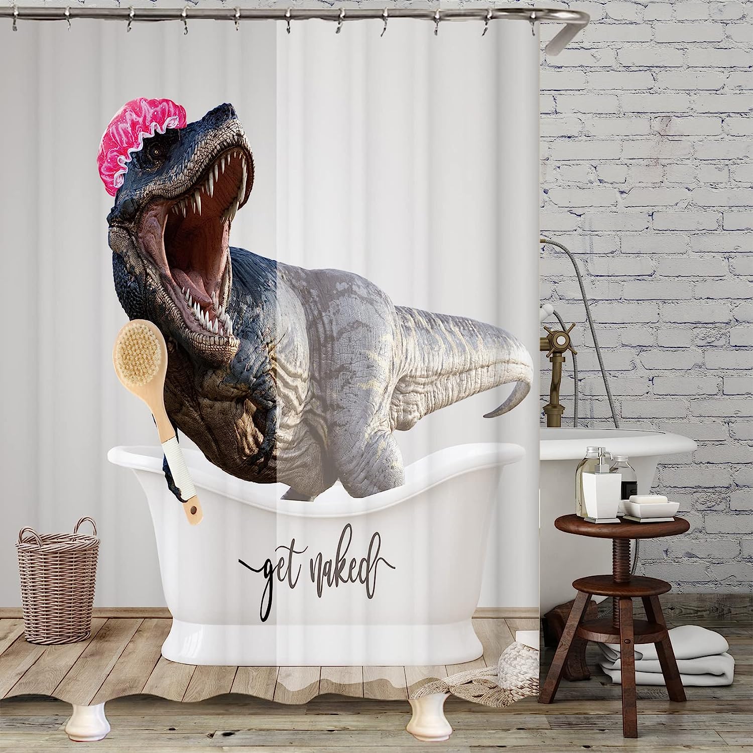 Waterproof Dino Monster Bathtub Curtain For Kids Bathroom