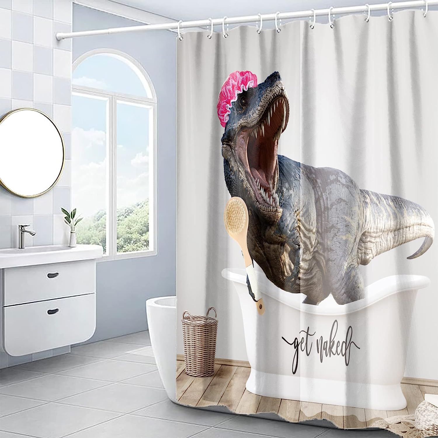 Waterproof Dino Monster Bathtub Curtain For Kids Bathroom - Image 2