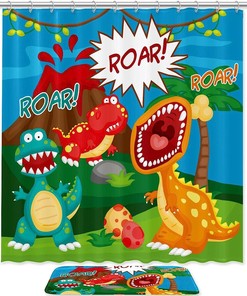 Waterproof Dinosaur Animal Shower Curtain With Vibrant Colors And Designs