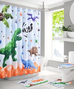 Waterproof Dinosaur Shower Curtain And Accessories For Kids' Boys' Bathroom Decor With Fun And Playful Design