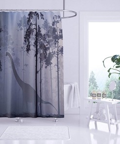 Waterproof Dinosaur Shower Curtain With Fun And Silhouette Jurassic Design For A Unique And Vibrant Bathroom