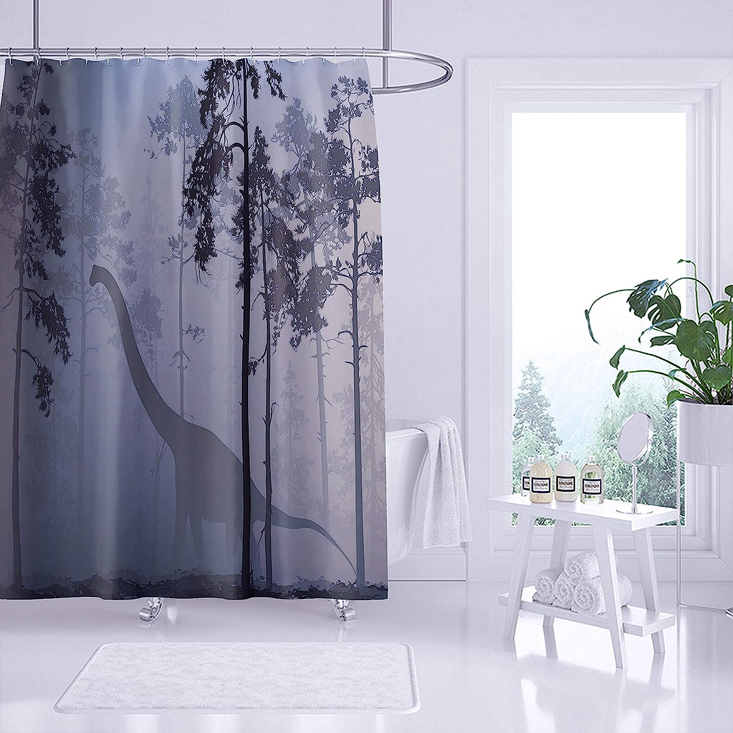 Waterproof Dinosaur Shower Curtain With Fun And Silhouette Jurassic Design For A Unique And Vibrant Bathroom