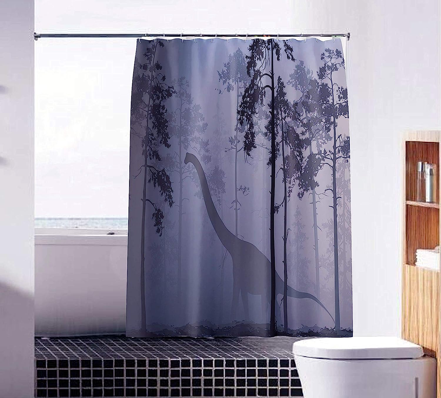 Waterproof Dinosaur Shower Curtain With Fun And Silhouette Jurassic Design For A Unique And Vibrant Bathroom - Image 2
