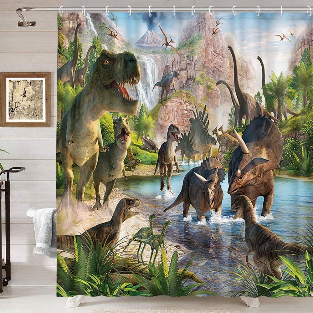 Waterproof Dinosaurs Fabric Shower Curtain For Wildlife Lovers - Image 2