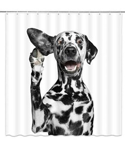 Waterproof Dog Black and White Humor Shower Fabric with 12 Hooks