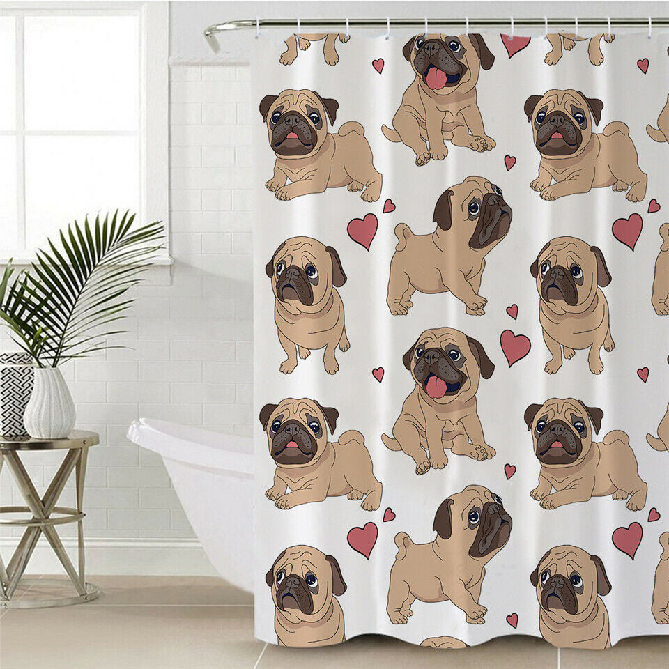 Waterproof Dog Shower Curtain, Cute Bathroom Print