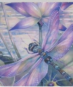 Waterproof Dragonfly And Lotus Shower Curtain For Bathroom Decoration