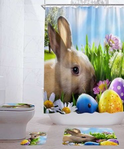 Waterproof Easter Bunny Shower Curtain With Cute Design 