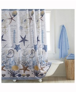 Waterproof European Style Marine Shower Curtain with Blue Starfish 