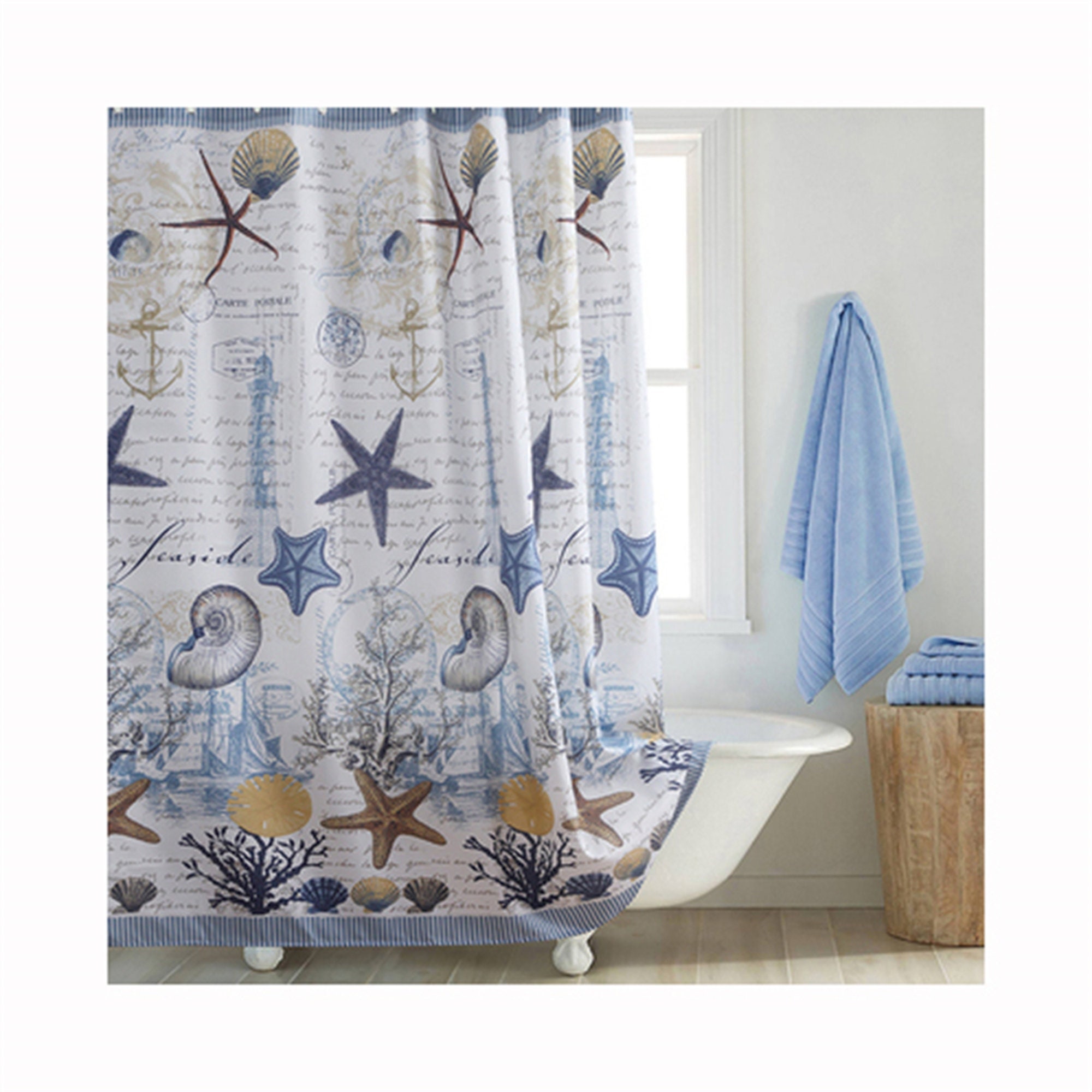 Waterproof European Style Marine Shower Curtain with Blue Starfish