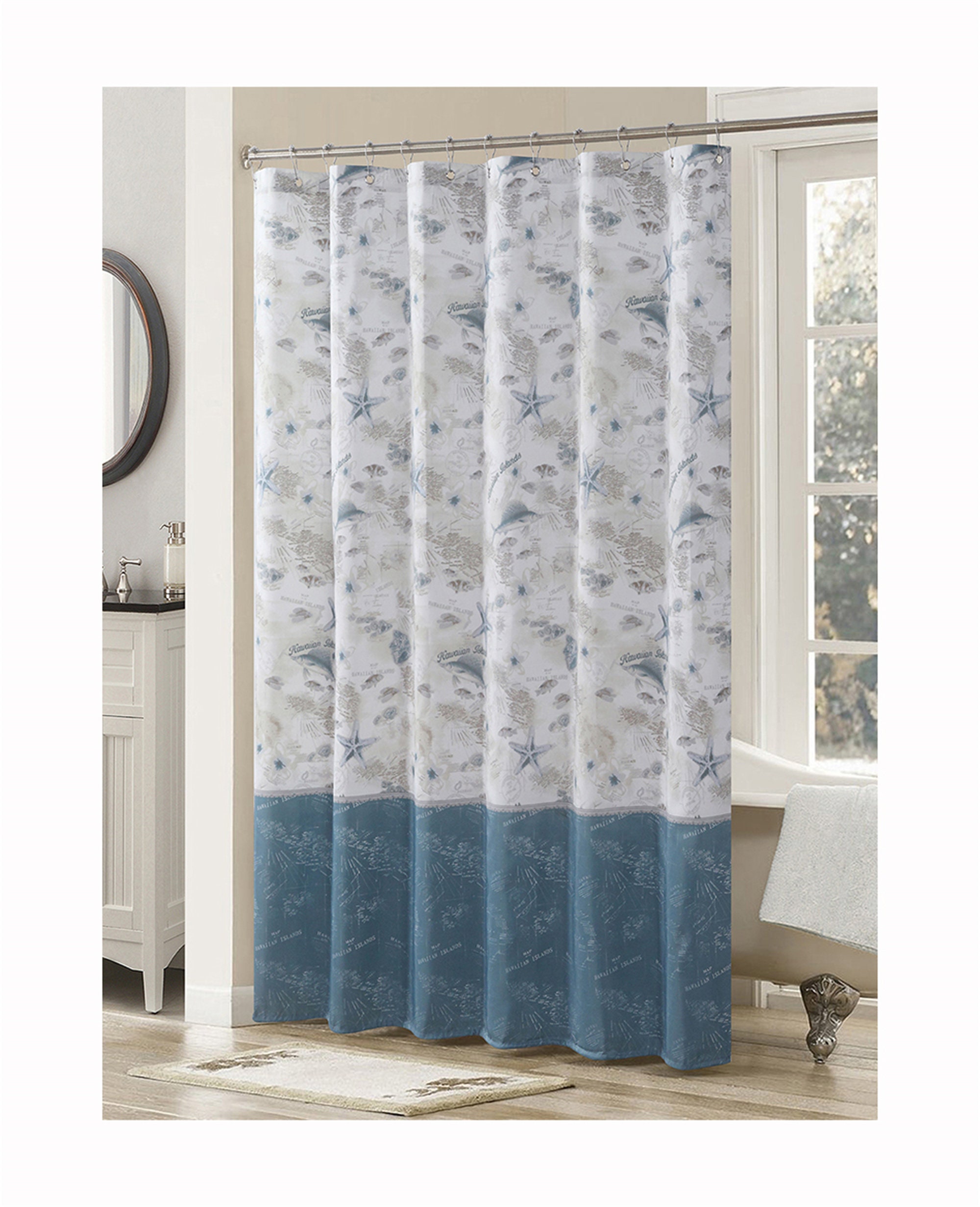 Waterproof European Style Marine Shower Curtain with Blue Starfish