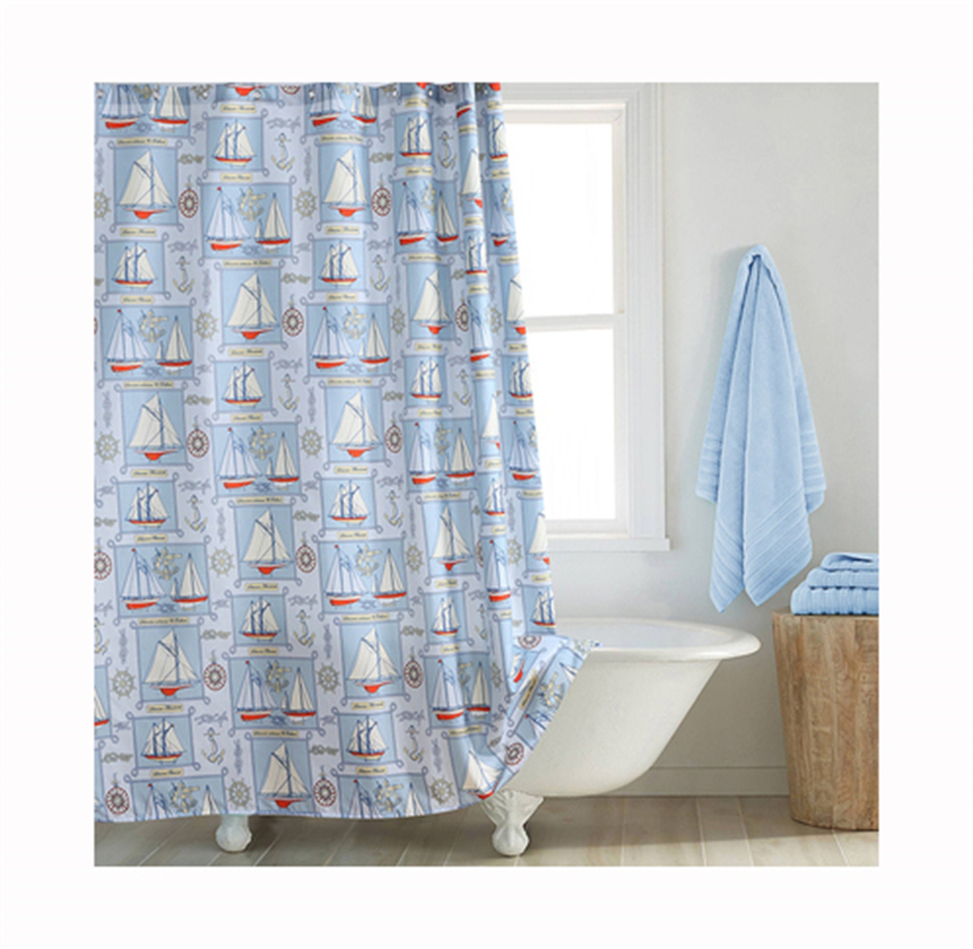Waterproof European Style Marine Shower Curtain with Blue Starfish