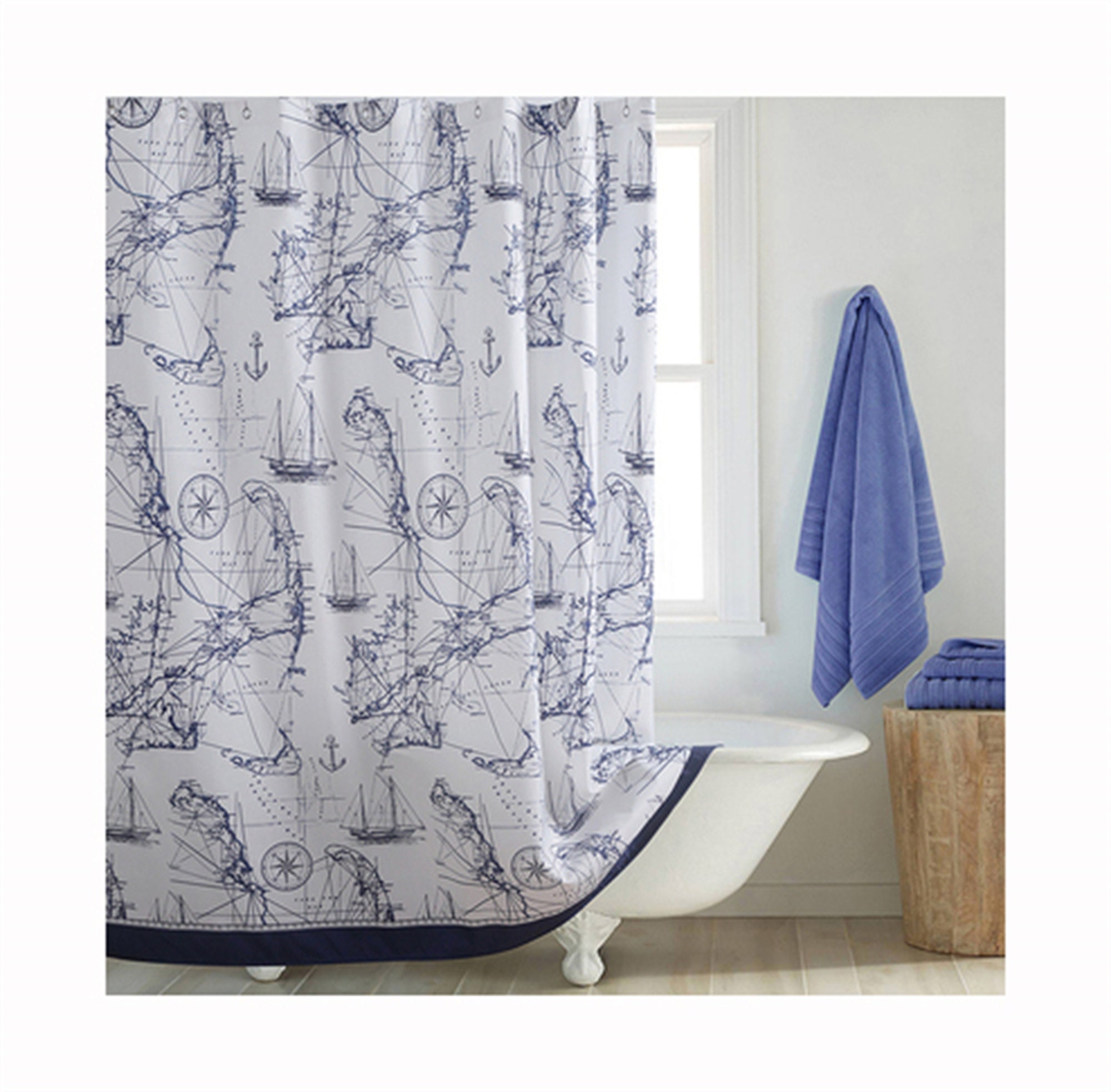 Waterproof European Style Marine Shower Curtain with Blue Starfish