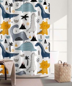 Waterproof Extra Wide Cartoon Dinosaurs Kids Bath Shower Curtain