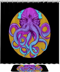 Waterproof Fabric Animal Print Octopus Shower Curtain for Bathroom Decor
