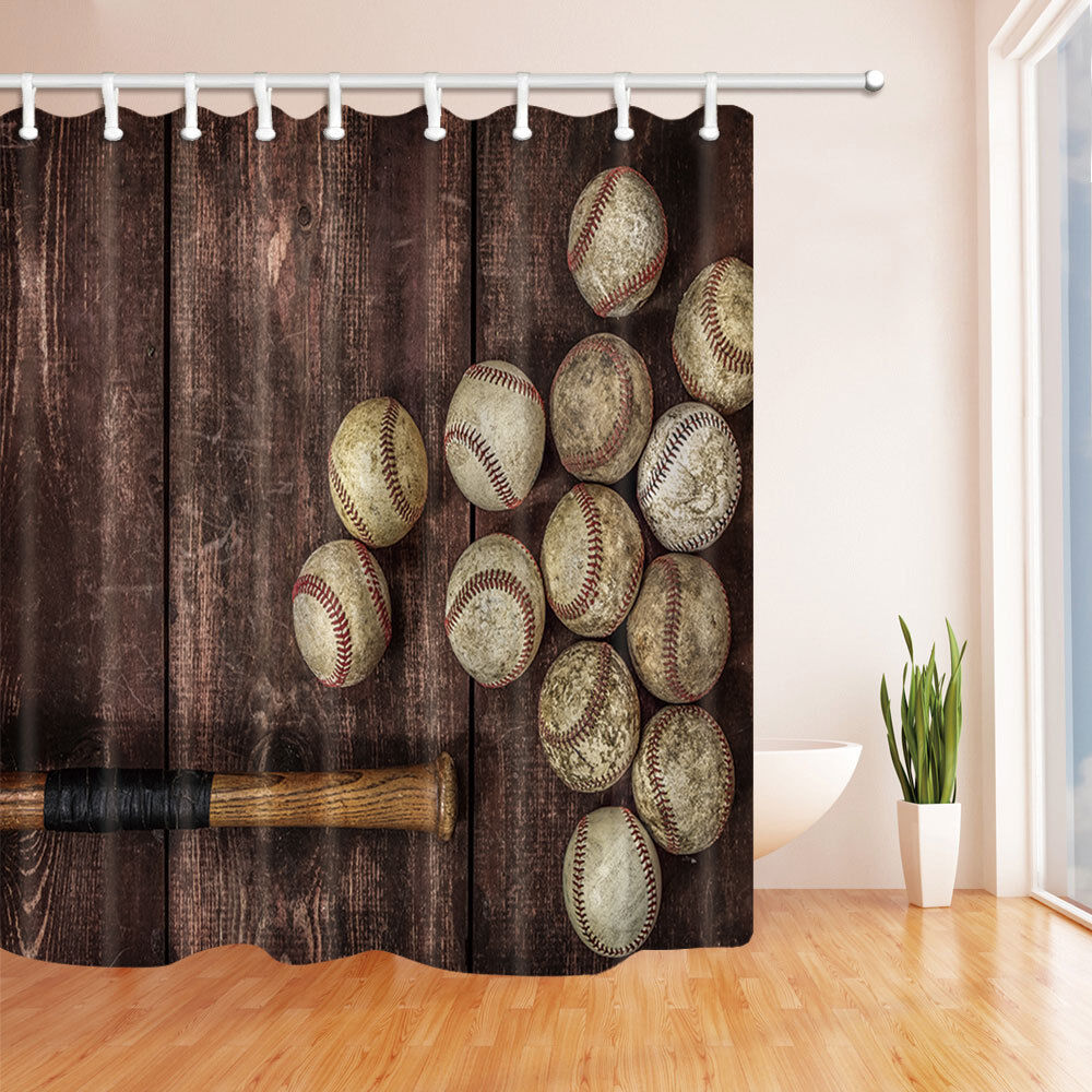 Waterproof Fabric Baseball Bat Shower Curtain, Ideal For Sports Bathroom Decor