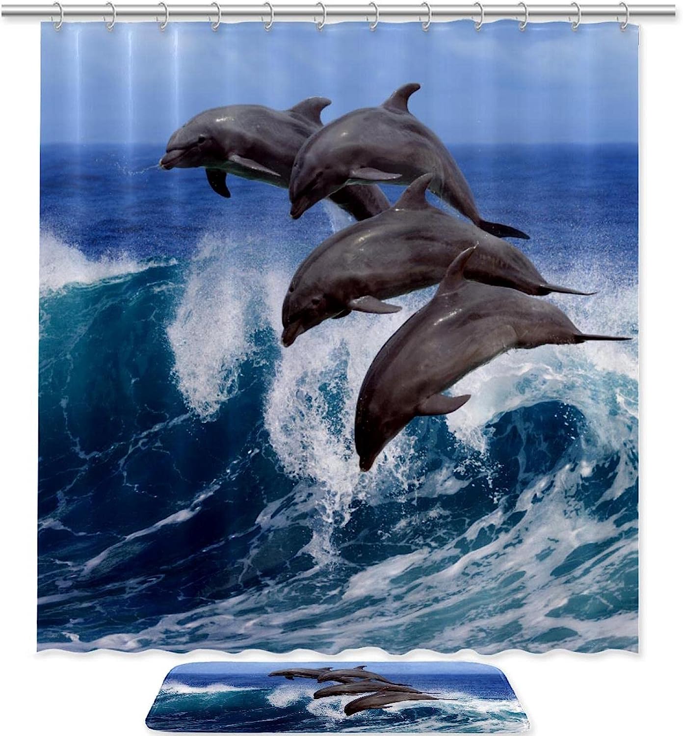Waterproof Fabric Bathroom Curtain with Dolphin Shower Curtain Design - Ocean Theme