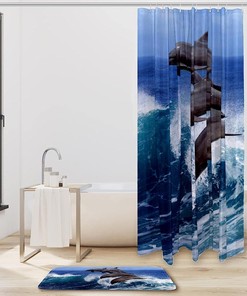 Waterproof Fabric Bathroom Curtain with Dolphin Shower Curtain Design - Ocean Theme