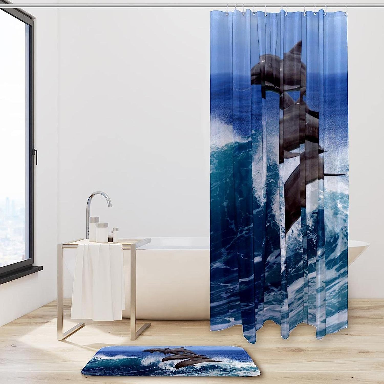 Waterproof Fabric Bathroom Curtain with Dolphin Shower Curtain Design - Ocean Theme