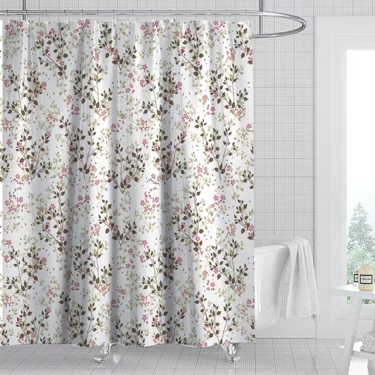 Waterproof Fabric Bathroom Curtains Spring Flower Curtains With Fresh Floral Design