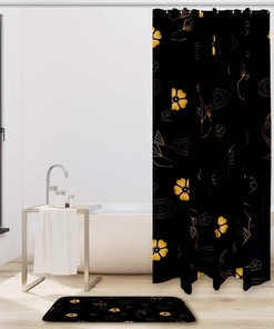 Waterproof Fabric Bathroom Shower Curtain with Koi Fish Circles Water Flowers Pattern, Elegant Bath Decoration