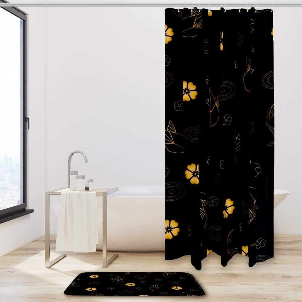 Waterproof Fabric Bathroom Shower Curtain with Koi Fish Circles Water Flowers Pattern, Elegant Bath Decoration