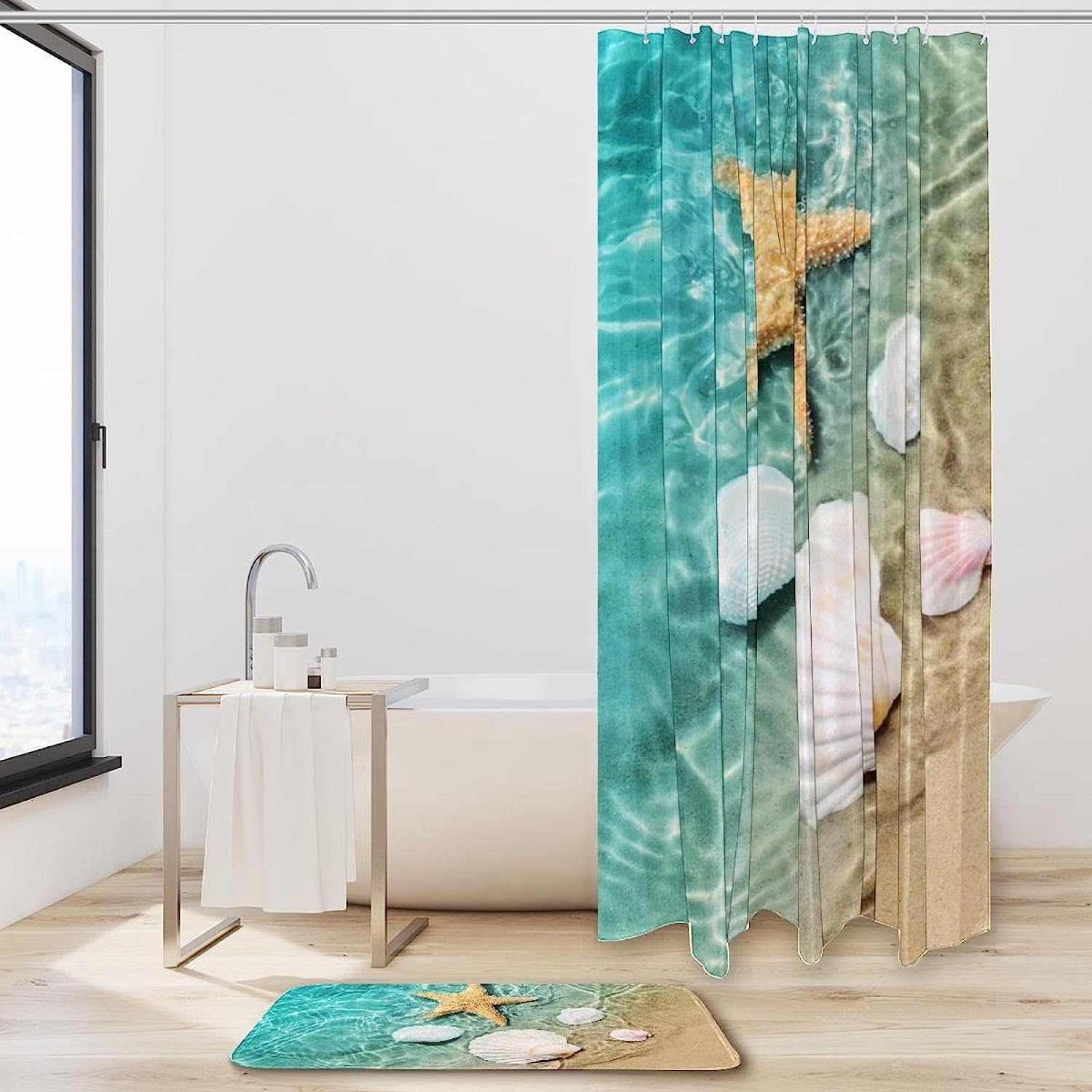 Waterproof Fabric Beach Shower Curtain With Starfish And Seashells Print For A Summer Refresh - Image 2