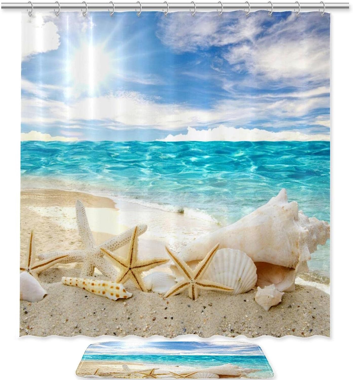 Waterproof Fabric Beach Starfish Seashell Shower Curtain For A Durable Bathroom Upgrade