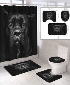 Waterproof Fabric Black Dog Bulldog Shower Curtain For Canine-Themed Bathroom Decor