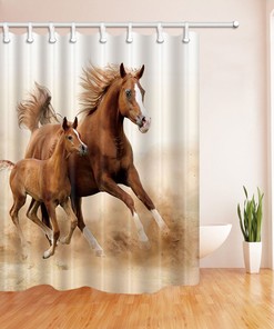 Waterproof Fabric Brown Horses Shower Curtain For Bathroom Decor