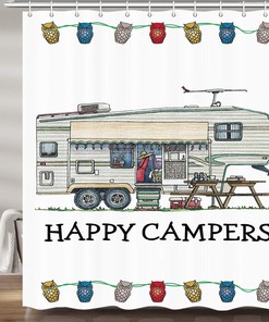 Waterproof Fabric Decors Camping Caravan Shower Curtain Camper Travel Bathroom Decor