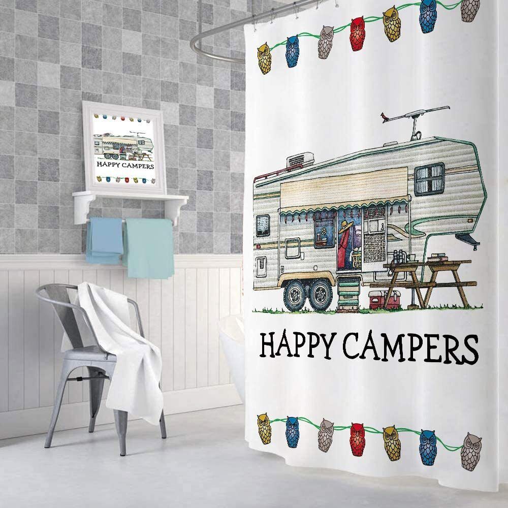 Waterproof Fabric Decors Camping Caravan Shower Curtain Camper Travel Bathroom Decor - Image 2