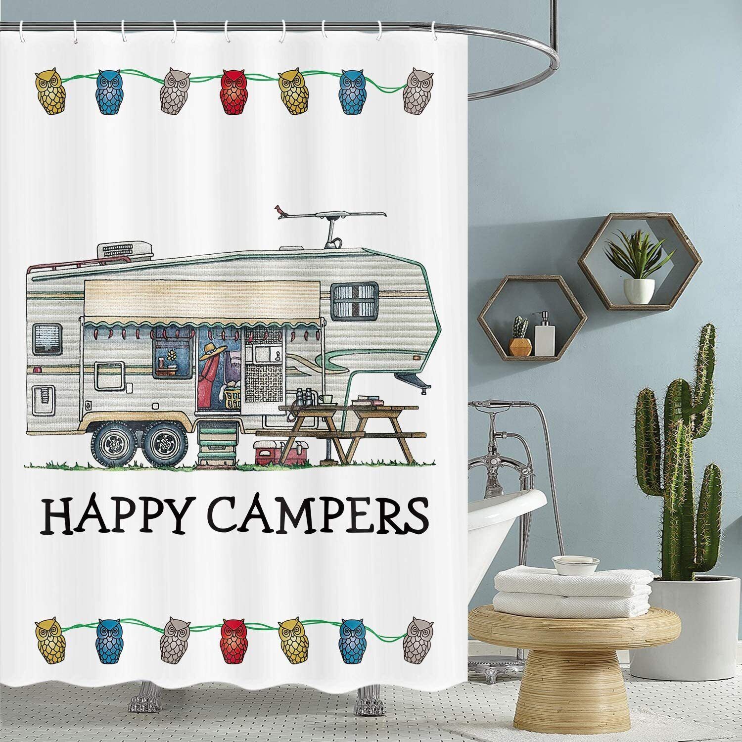 Waterproof Fabric Decors Camping Caravan Shower Curtain Camper Travel Bathroom Decor - Image 3