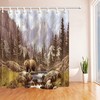 Waterproof Fabric Forest Wildlife Shower Curtain With Bear Print, Perfect For Rural Or Rustic Bathroom Decor