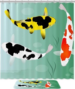 Waterproof Fabric Japanese Koi Fishes Shower Curtain for Bathroom Decor