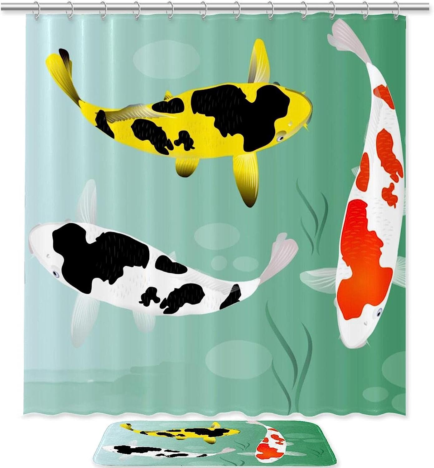Waterproof Fabric Japanese Koi Fishes Shower Curtain for Bathroom Decor