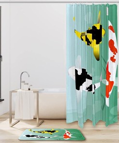 Waterproof Fabric Japanese Koi Fishes Shower Curtain for Bathroom Decor
