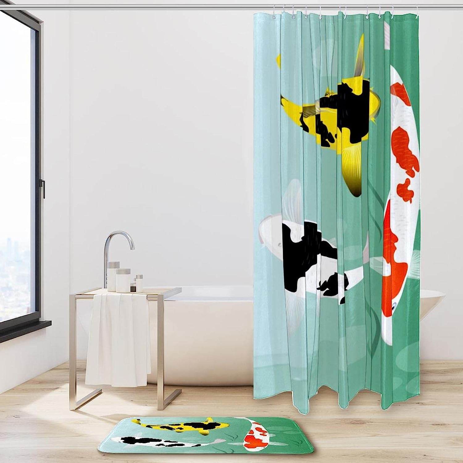 Waterproof Fabric Japanese Koi Fishes Shower Curtain for Bathroom Decor