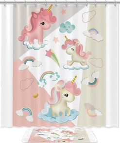 Waterproof Fabric Lovely Unicorns Shower Curtain - Restroom Shower Curtains