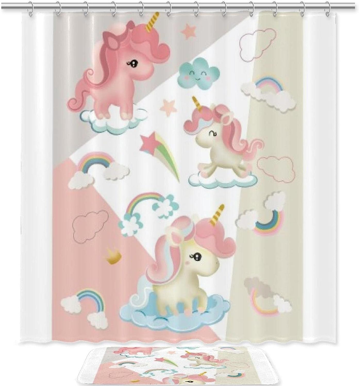 Waterproof Fabric Lovely Unicorns Shower Curtain - Restroom Shower Curtains