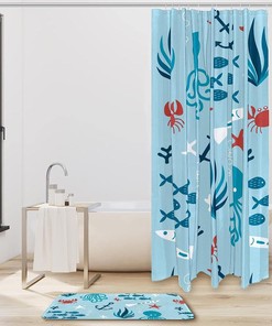 Waterproof Fabric Octopus Fishes Ocean Print Shower Curtain for Bathroom Decor