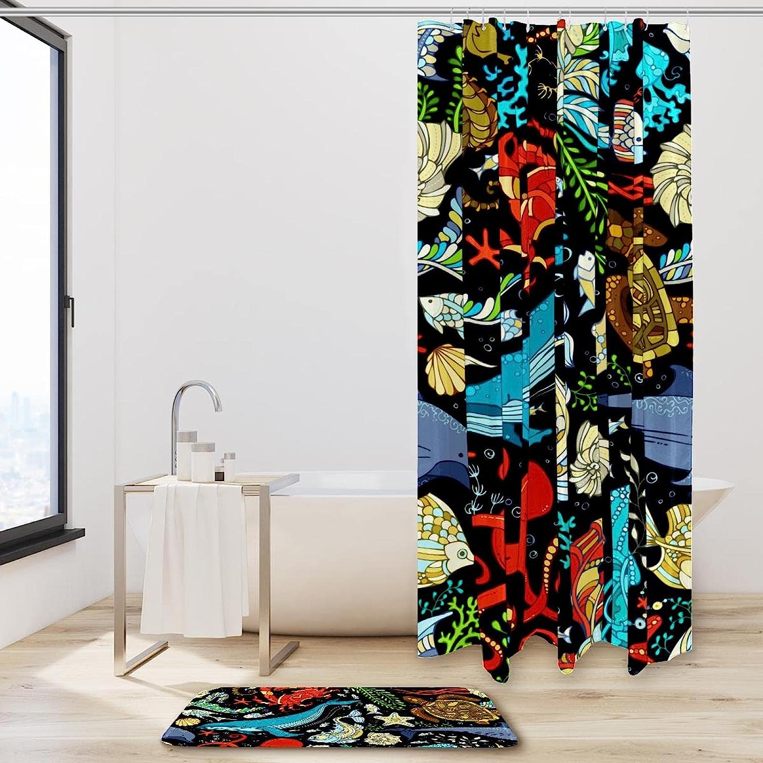 Waterproof Fabric Octopus Whale Ocean Print Shower Curtain for Bathroom