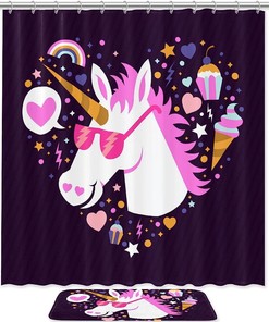 Waterproof Fabric Purple Unicorn Shower Curtain for Magical Bathroom Decor
