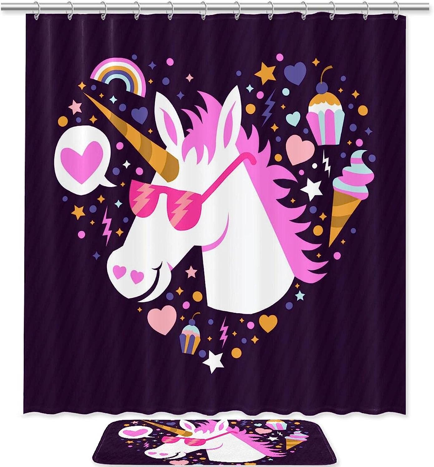 Waterproof Fabric Purple Unicorn Shower Curtain for Magical Bathroom Decor