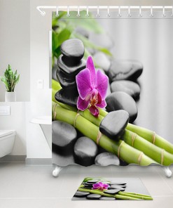Waterproof Fabric Shower Curtain - Bamboo Orchid Spa Zen Stones Bathroom Decor