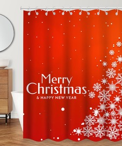 Waterproof Fabric Shower Curtain For Festive Bathroom Decor Featuring Christmas Baubles On Snowflake Print