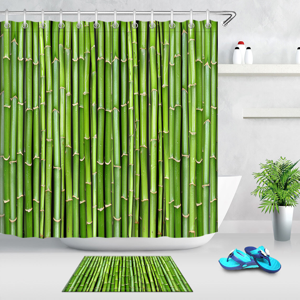 Waterproof Fabric Shower Curtain - Sprout Bamboo Forest Background