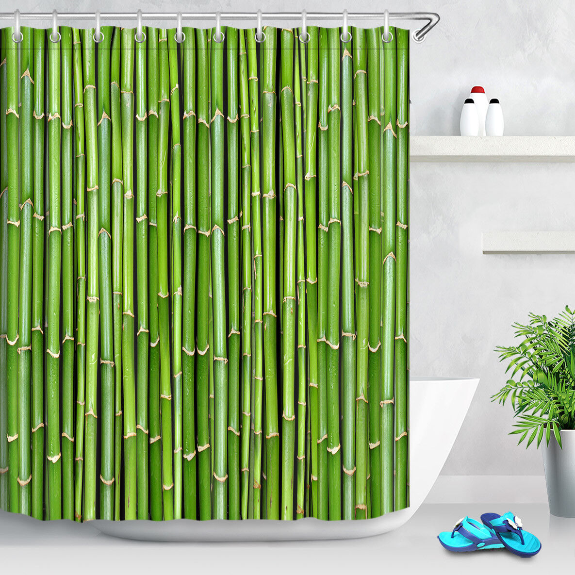 Waterproof Fabric Shower Curtain - Sprout Bamboo Forest Background